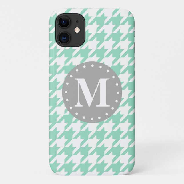 Coques Case-Mate iPhone Monogramme gris Motif de Mint Houndstooth (Dos)