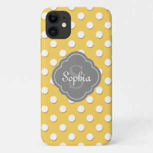 Case-Mate iPhone Case Monogramme gris Motif Polka Jaune