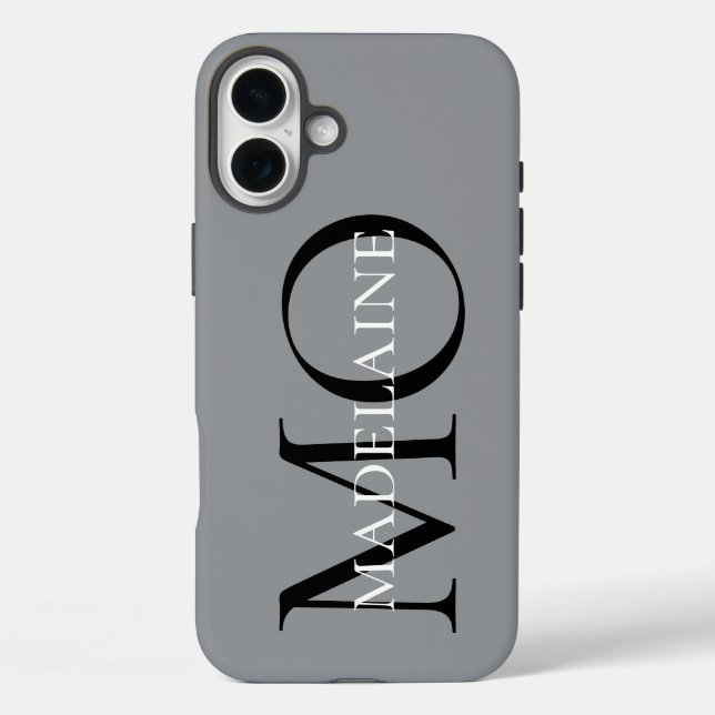 Coques Case-Mate iPhone Monogramme gris noir personnel (Verso)