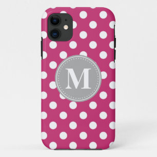 Coque Case-Mate Pour iPhone Monogramme gris Pois rose et blanc