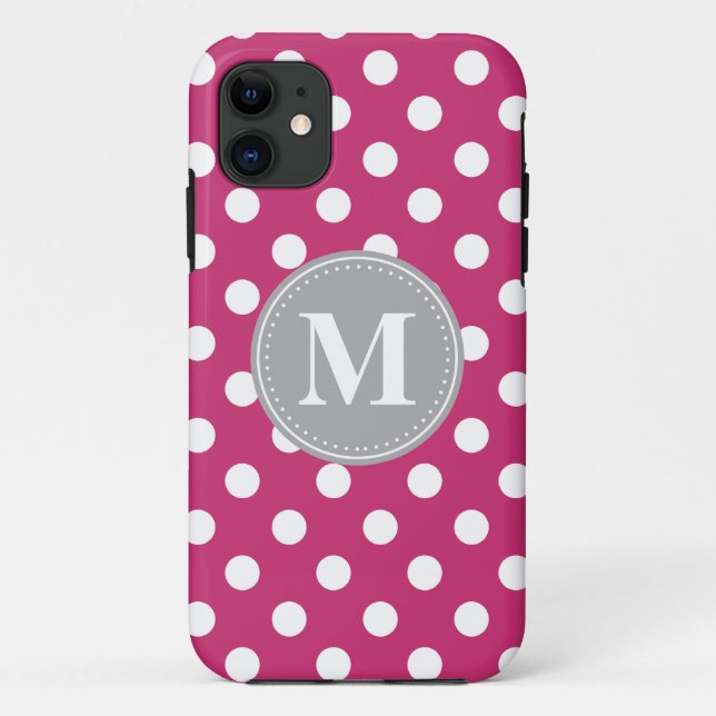 Coques Case-Mate iPhone Monogramme gris Pois rose et blanc (Dos)