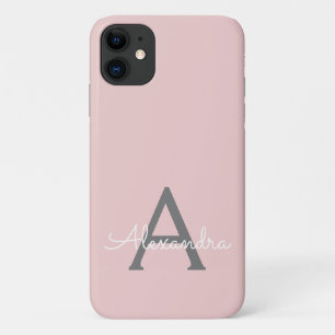 Case-Mate iPhone Case Monogramme Gris Rose Blush Nom Moderne