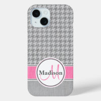 Monogramme Houndstooth Motif Gris et rose