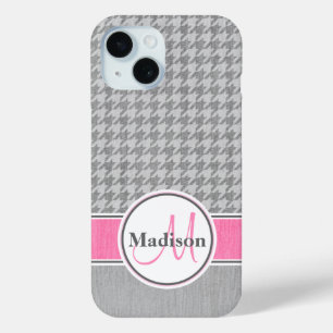 Coque Case-Mate iPhone Monogramme Houndstooth Motif Gris et rose
