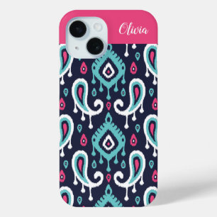 Coque Case-Mate iPhone Monogramme Ikat Paisley Navy et Rose
