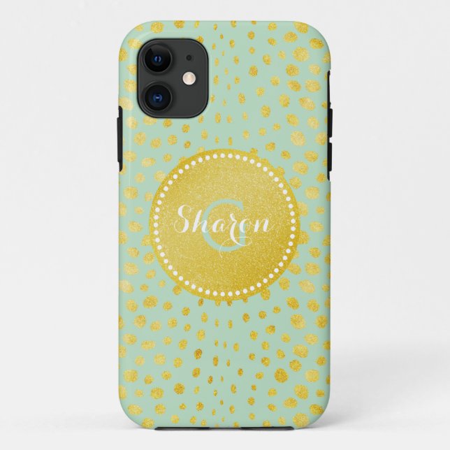 Coques Case-Mate iPhone Monogramme imprimé guépard paillettes or faux chic (Dos)