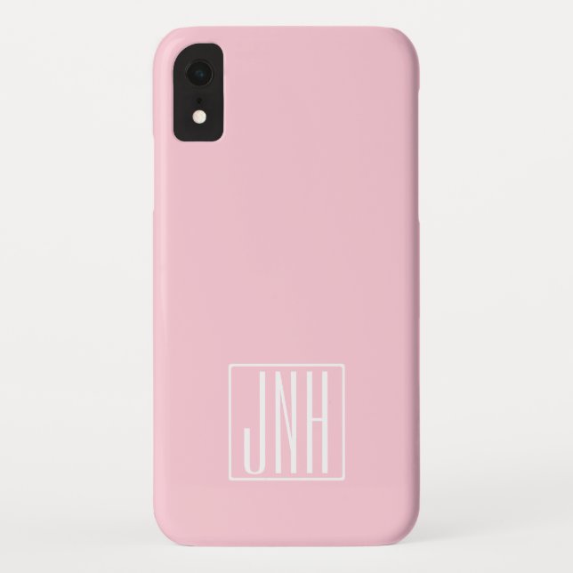 Coques Case-Mate iPhone Monogramme initial | Blanc sur rose clair (Dos)