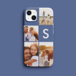 Coque Case-Mate iPhone Monogramme initial bleu de collage photo moderne<br><div class="desc">Design moderne photo collage bleu design initial monogramme. Un design moderne multi photo design. Modifiez la couleur pour la customiser. Partie d'une collection.</div>