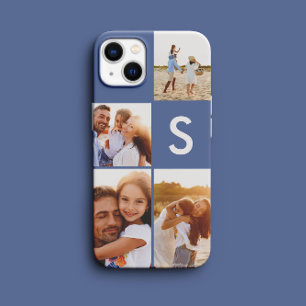 Coque Case-Mate iPhone Monogramme initial bleu de collage photo moderne