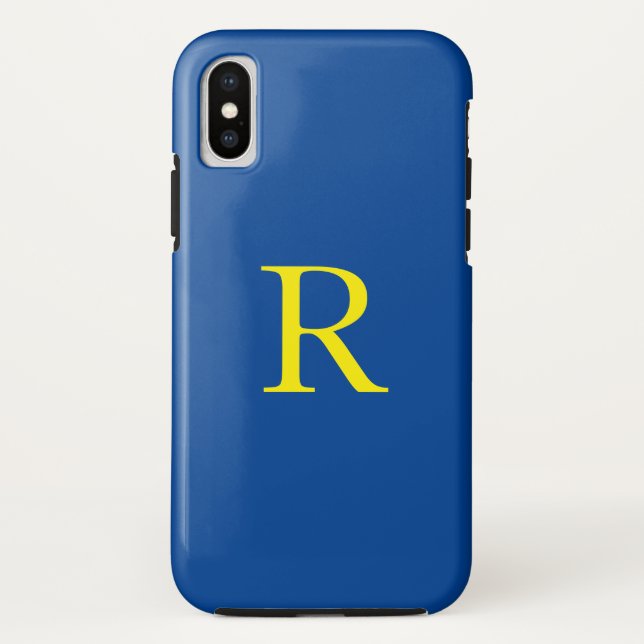 Coques Case-Mate iPhone Monogramme initial bleu jaune couleur brillant 202 (Dos)