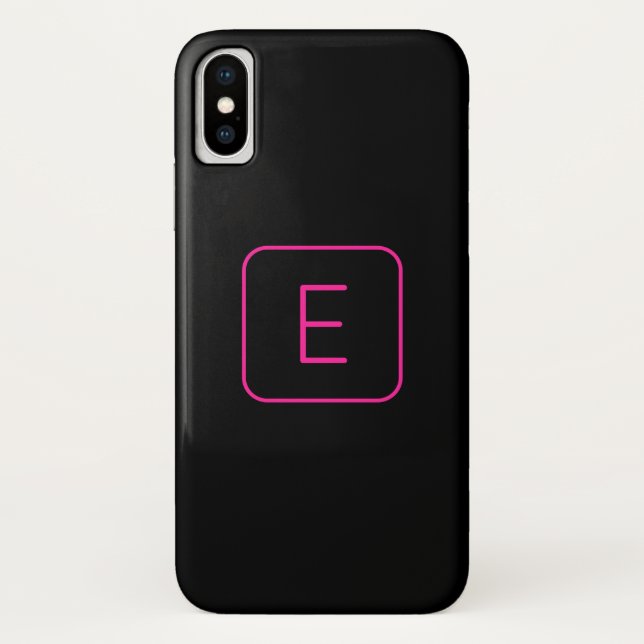 Coques Case-Mate iPhone Monogramme Initial De Style Moderne | Rose Et Noir (Dos)