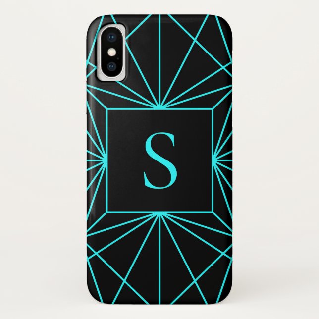 Coques Case-Mate iPhone Monogramme initial | Design géométrique turquoise (Dos)