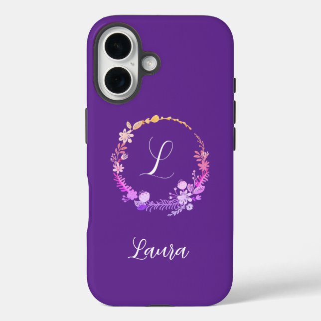 Coques Case-Mate iPhone Monogramme Initial Élégant Nom Personnalisé Floral (Verso)