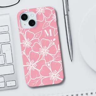 Coque Case-Mate iPhone Monogramme Initial Floral Blanc Rose