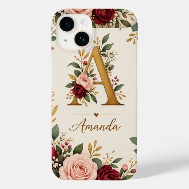 Coques Case-Mate iPhone Monogramme Initial Floral Personnalisé (Verso)