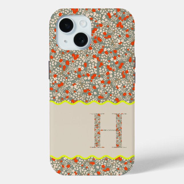 COQUES Case-Mate iPhone MONOGRAMME INITIAL H VERT ET ROUGE PETITES FLEURS (Verso)