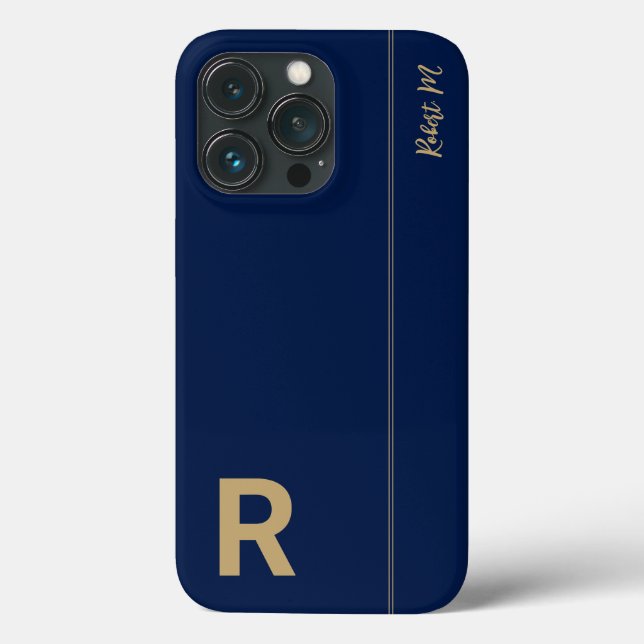 Coques Case-Mate iPhone Monogramme Initial Minimal Moderne Navy et Or (Verso)