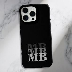 Coque iPhone 16 Pro Max Monogramme initial minimaliste noir moderne