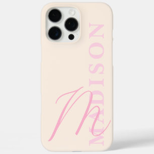 Coque iPhone 16 Pro Max Monogramme initial minimaliste rose moderne