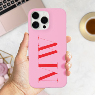 Coque iPhone 16 Pro Max Monogramme initial minimaliste rose rouge moderne