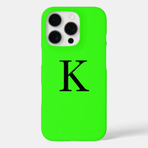 Coque iPhone 16 Pro Monogramme Initial Neon Green Solid Color tendance