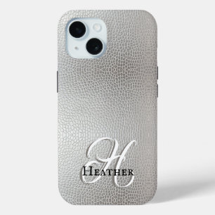 Coque Case-Mate iPhone Monogramme Initial Nom Cuir Synthétique Argent Mod