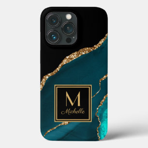 Case-Mate iPhone Case Monogramme Initial Nom Élégant Sarcelle Noir Or 