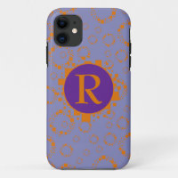 Monogramme initial orange violet Carré cercles Art
