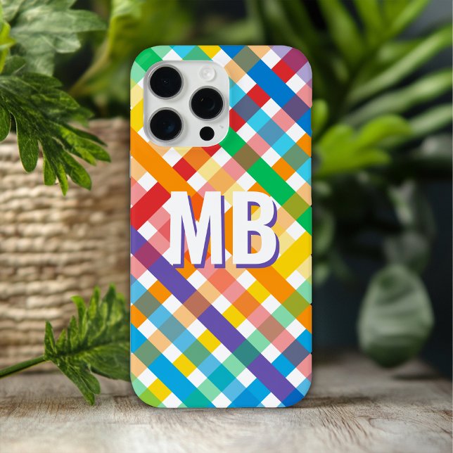 Coques Case-Mate iPhone Monogramme initial personnalisé à rayures arc-en-c (Créateur téléchargé)
