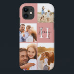 Case-Mate iPhone Case Monogramme initial rose de collage photo moderne<br><div class="desc">Conception de montage photo moderne rose premier monogramme. Un design moderne multi photo design. Modifiez la couleur pour la customiser. Partie d'une collection.</div>