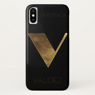 Coque iPhone X Monogramme initial V or noir