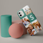 Coque Case-Mate iPhone Monogramme initial vert brillant<br><div class="desc">Un collage photo moderne vert clair design initial monogramme. Un design moderne multi photo design. Modifiez la couleur pour la customiser. Partie d'une collection.</div>