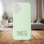Coque Pour iPhone 16 Monogramme initial vert minimaliste moderne<br><div class="desc">Créez votre propre coque iphone personnalisé avec un nom initial personnalisé dans la typographie minimaliste moderne. Disponible en plusieurs couleurs et styles.</div>
