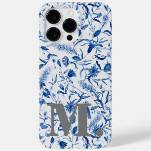 Coque Case-Mate iPhone Monogramme Initial Vintage Floral Bleu Fille