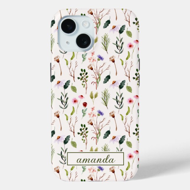 Coques Case-Mate iPhone Monogramme initiale de fleur sauvage à l'aquarelle (Verso)