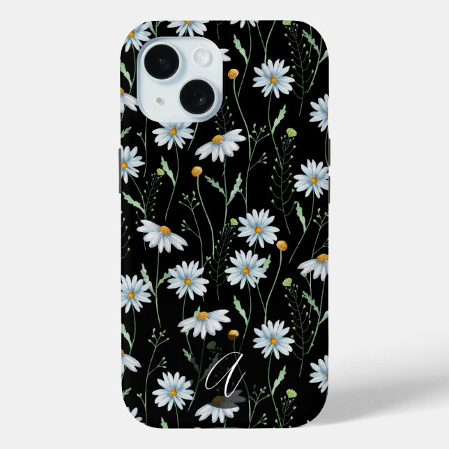 Coques Case-Mate iPhone Monogramme initiale de marguerite blanche aquarell (Verso)