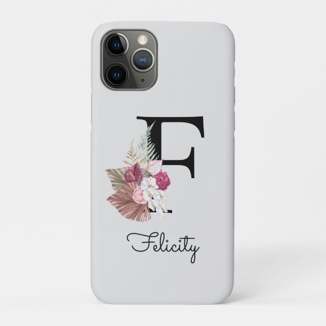 Coques Case-Mate iPhone Monogramme initiale F Floral Boho Rose (Dos)