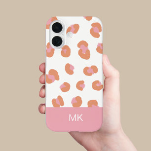 Coque Pour iPhone 16 Monogramme initiale léopard rose tendance