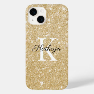 Coque Case-Mate iPhone Monogramme initiale nom pailleté or