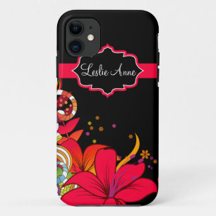Coque iPhone 11 monogramme iPhone5 floral tropical abstrait Girly
