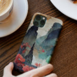 Coque Case-Mate iPhone Monogramme japonais de la forêt de montagne de fle<br><div class="desc">De magnifiques montagnes peintes à la main et des fleurs de cerisiers avec votre nom ou monogramme. Les valises téléphoniques sont l'occasion de laisser briller votre personnalité. Vous pouvez choisir votre appareil téléphonique pour montrer votre sens de la mode, faire connaître aux gens un hobby ou un intérêt bien-aimé, ou...</div>