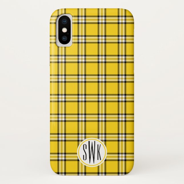 Coques Case-Mate iPhone Monogramme jaune de plaid (Dos)