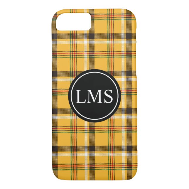 Coques Case-Mate iPhone Monogramme jaune de plaid de tartan (Dos)