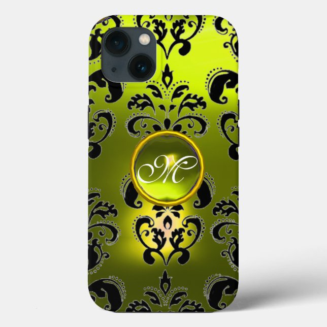 COQUES Case-Mate iPhone MONOGRAMME JAUNE EN PIERRE NOIRE DAMASK (Verso)