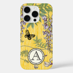 Coques iPhone 16 Pro Monogramme jaune Vintage Fleur de glycine