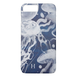 Etui iPhone Case-Mate Monogramme Jellyfish on Navy Arrière - plan