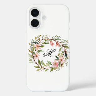 Coque Pour iPhone 16 Monogramme Jolie brindille et couronne Fleur sauva