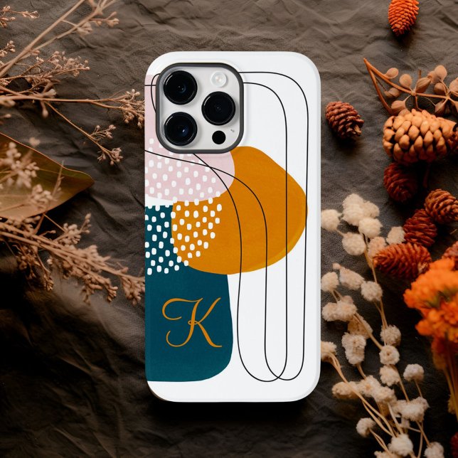 Coques Case-Mate iPhone Monogramme K Sarcelle Orange Bohème Art Abstrait (Créateur téléchargé)