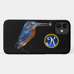 Coques Pour iPhone MONOGRAMME KINGFISHER, Bleu électrique, Noir