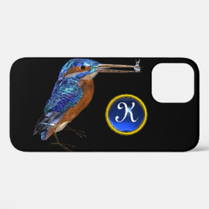 Coque iPhone 12 MONOGRAMME KINGFISHER, Bleu électrique, Noir